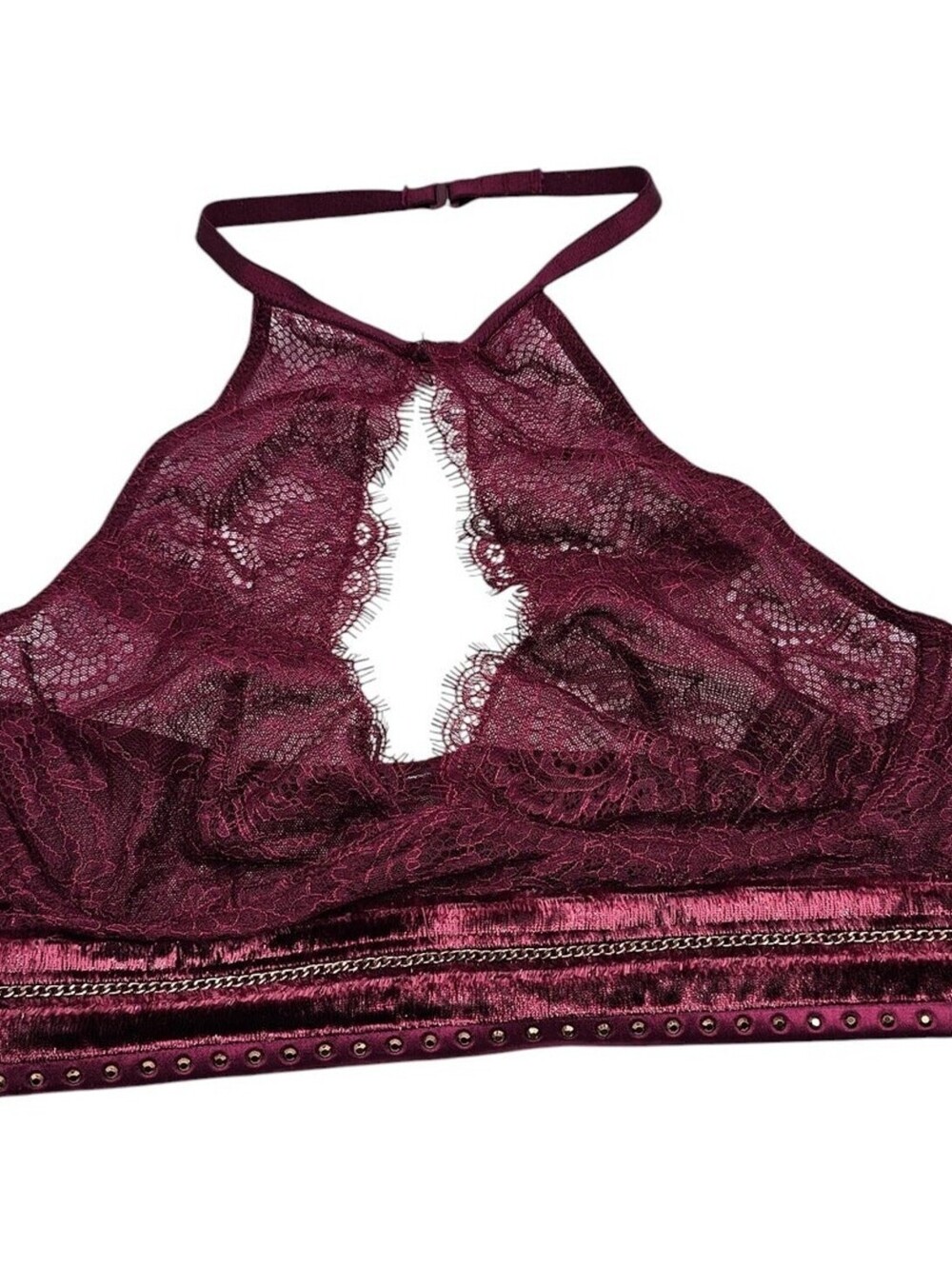 Victoria's secret sexy eyelash lace bralette maroon velvet Sz S High Neckline